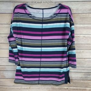 ❤Talbots Women's Knit Top Medium Navy Blue Purple Striped 3/4 Sleeve